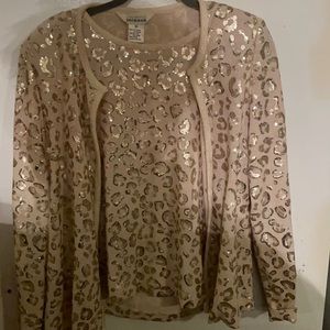 Misook Sequine Cheetah shell and sweater cardigan
